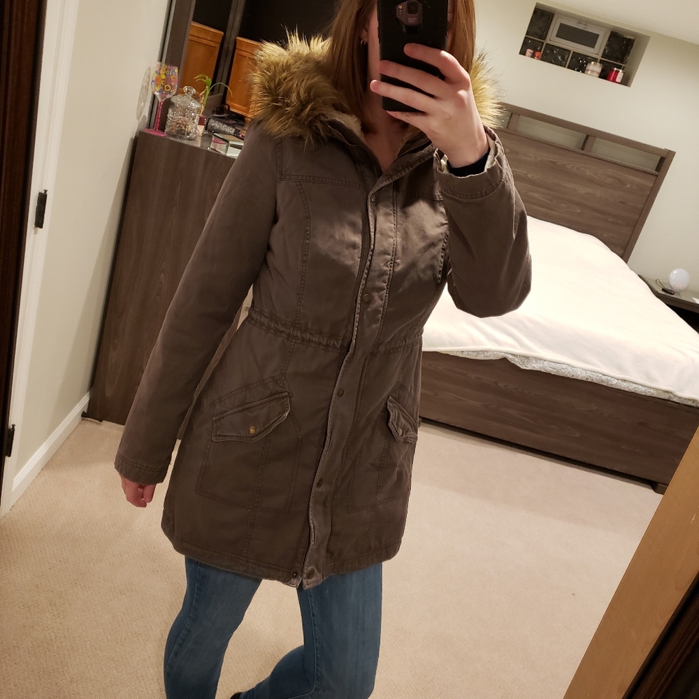 Hollister Coat sherpa-lined Olive Green/Grey color